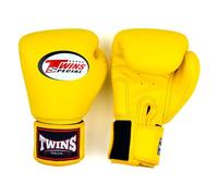 Twins Special BGVL4 Leather Boxing Gloves, Hook & Loop Closure, For Muay Thai, Boxing, Kickboxing & MMA Training & Sparring (Yellow, 10oz)