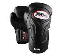 Twins Special BGVL6 Long-Cuff Leather Boxing Gloves, Hook & Loop Closure, For Muay Thai, Boxing, Kickboxing & MMA Training & Sparring (Black/Black, 16oz)