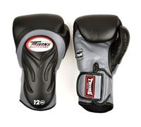 Twins Special BGVL6 Long-Cuff Leather Boxing Gloves, Hook & Loop Closure, For Muay Thai, Boxing, Kickboxing & MMA Training & Sparring (Black/Grey, 12oz)