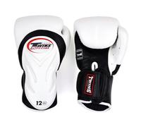Twins Special BGVL6 Long-Cuff Leather Boxing Gloves, Hook & Loop Closure, For Muay Thai, Boxing, Kickboxing & MMA Training & Sparring (White/Black, 14oz)