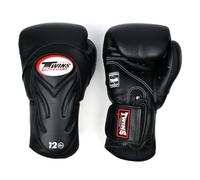 Twins Special BGVL6 Long-Cuff Leather Boxing Gloves, Hook & Loop Closure, For Muay Thai, Boxing, Kickboxing & MMA Training & Sparring (Black/Black, 12oz)