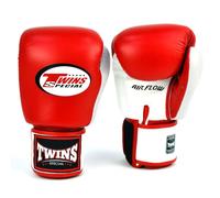 Twins Special BGVLA2 Air Flow Leather Boxing Gloves, Hook & Loop Closure, For Muay Thai, Boxing, Kickboxing & MMA Training & Sparring (Red/White/Black, 16oz)