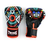 Twins Special FBGVL4 Printed Design Leather Boxing Gloves, Hook & Loop Closure, For Muay Thai, Boxing, Kickboxing & MMA Training & Sparring (Aztec, 12oz)