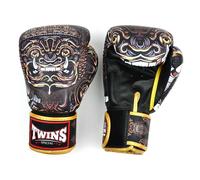 Twins Special FBGVL4 Printed Design Leather Boxing Gloves, Hook & Loop Closure, For Muay Thai, Boxing, Kickboxing & MMA Training & Sparring (Yakthai, 16oz)