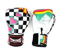Twins Special FBGVL4 Printed Design Leather Boxing Gloves, Hook & Loop Closure, For Muay Thai, Boxing, Kickboxing & MMA Training & Sparring (Chess, 16oz)