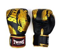 Twins Special FBGVL4 Printed Design Leather Boxing Gloves, Hook & Loop Closure, For Muay Thai, Boxing, Kickboxing & MMA Training & Sparring (Dragon Black/Gold, 14oz)