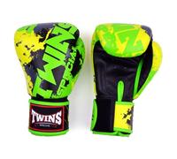 Twins Special FBGVL4 Printed Design Leather Boxing Gloves, Hook & Loop Closure, For Muay Thai, Boxing, Kickboxing & MMA Training & Sparring (Candy Green, 16oz)