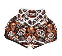 TWINS SPECIAL Satin Muay Thai Shorts (UK, Waist, 28, Regular, Regular, Calaveras Orange)
