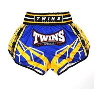 TWINS SPECIAL Satin Muay Thai Shorts (UK, Waist, 28, Regular, Regular, Racing Blue-Yellow)
