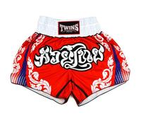 TWINS SPECIAL Satin Muay Thai Shorts (UK, Waist, 34, Regular, Regular, Laithai Red)