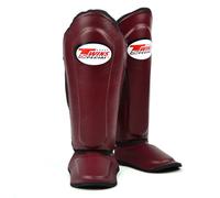 Twins Special SGL10 Genuine Leather Shin Pads, Double Padded - For Muay Thai, Kickboxing & MMA Training & Sparring (Maroon/Black, Large)