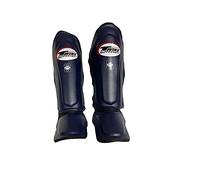 Twins Special SGL10 Genuine Leather Shin Pads, Double Padded - For Muay Thai, Kickboxing & MMA Training & Sparring (Navy/Black, Large)