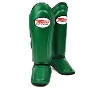 Twins Special SGL10 Genuine Leather Shin Pads, Double Padded - For Muay Thai, Kickboxing & MMA Training & Sparring (Dark Green/Black, XL)