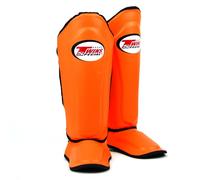 Twins Special SGL10 Genuine Leather Shin Pads, Double Padded - For Muay Thai, Kickboxing & MMA Training & Sparring (Orange/Black, Large)
