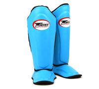 Twins Special SGL10 Genuine Leather Shin Pads, Double Padded - For Muay Thai, Kickboxing & MMA Training & Sparring (Light Blue/Black, Small)