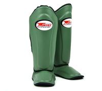 Twins Special SGL10 Genuine Leather Shin Pads, Double Padded - For Muay Thai, Kickboxing & MMA Training & Sparring (Olive/Black, Medium)