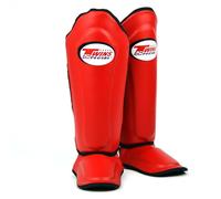 Twins Special SGL10 Genuine Leather Shin Pads, Double Padded - For Muay Thai, Kickboxing & MMA Training & Sparring (Red/Black, XL)