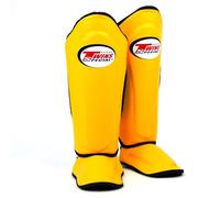 Twins Special SGL10 Genuine Leather Shin Pads, Double Padded - For Muay Thai, Kickboxing & MMA Training & Sparring (Yellow/Black, Medium)