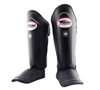 Twins Special SGL10 Genuine Leather Shin Pads, Double Padded - For Muay Thai, Kickboxing & MMA Training & Sparring (Black, Large)