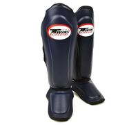 Twins Special SGL10 Genuine Leather Shin Pads, Double Padded - For Muay Thai, Kickboxing & MMA Training & Sparring (Navy/Black, Medium)