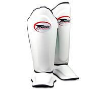 Twins Special SGL10 Genuine Leather Shin Pads, Double Padded - For Muay Thai, Kickboxing & MMA Training & Sparring (White/Black, Medium)