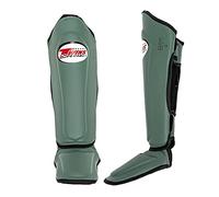 Twins Special SGS10 Lightweight Microfibre Shin Pads, Double Padded - For Muay Thai, Kickboxing & MMA Training & Sparring (Olive/Black, Large)