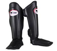 Twins Special SGS10 Lightweight Synthetic Leather Shin Pads, Double Padded - For Muay Thai, Kickboxing & MMA Training & Sparring (Black, XL)