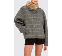 Twinset Check Short Coat in Wool Blend with a Faux Fur Collar - Size: 38 - female