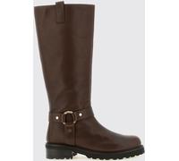 Twinset Knee-High Leather Biker Boots with Lug Sole - Size: 38 - female