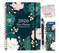 Twinsun 2026 Diary, Diary 2026 A5 Week to View Weekly Monthly Planner Agenda 6.1" x 8.5" Hardcover with Tabs Diaries Page A Day Notebook for Work School Academic Schedule (Green2026)