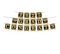 Twinsun Graduation Banner 2025, Black & Gold Signs, Party Decorations, Congrats Grad Decorations