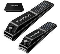 TwinWolf Stainless Steel Nail Clippers Set, Ultra Sharp Sturdy Fingernail and Toenail Clipper by American Flag Pattern Handle,Built-in Nail File Nail Clipper Cutter for Men and Women,Black,2-Pack