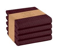 TWINY threads Dish Towel Waffle Weave, Set of 4, 16x26 Inch, Premium Large 100% Cotton Kitchen Linen Pack, Absorbent Cloths for Drying Dishes, Cookware, Quick Drying, Machine Washable, Burgundy Wine