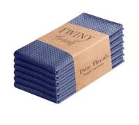 TWINY threads Kitchen Dish Towels Set of 6, 100% Cotton Waffle Weave, Absorbent Dishcloth & Tea Towel with Hanging Loop, Reusable for Table Cleaning, Quick Drying - 16x26 Inches - Indigo Blue