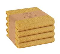 TWINY threads Kitchen Towels Set of 4, 100% Soft Cotton Waffle Weave Dish Towels with Hanging Loop, Reusable for Table Cleaning, Dinning, Parties - 16"x26" - Mustard Yellow