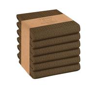 TWINY threads Set of 6 100% Cotton Solid Kitchen Towels with Hanging Loop (16 X 26 inches) | Ultra Absorbent Dobby Waffle Weave Washcloth | Reusable, Machine Washable Hand Towels - Brown