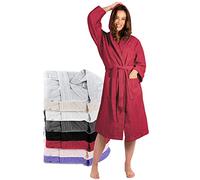 Twinzen Bathrobes for Women M, Burgundy - Bath Robe Women, No Trace of Chemical Products - Robes for Women with Hood, 2 Pockets, Belt - Soft and Absorbent'