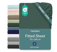 Twinzen Children's Fitted Sheet 70 x 200 cm with 20 cm Corner, Petrol Green