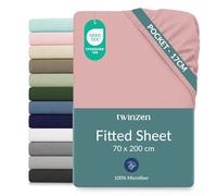 Twinzen Children's Fitted Sheet 70 x 200 cm with 20 cm Corner, Pink, Oeko-Tex