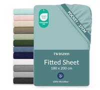 Twinzen Fitted Sheet 180 x 200 cm with 30 cm Corner, Aqua, Oeko-Tex