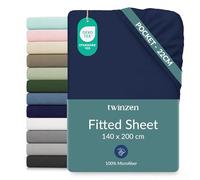 Twinzen Microfibre Fitted Sheet 140 x 200 cm Dark Blue 25 cm