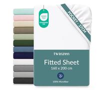 Twinzen Microfibre Fitted Sheet 160 x 200 cm White 25 cm