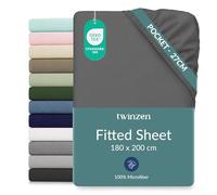 Twinzen Microfibre Fitted Sheet 180 x 200 cm Dark Grey 25 cm | Super soft, breathable, quick-drying, washable at 104°C, OEKO-TEX certified