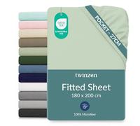 Twinzen Microfibre Fitted Sheet 180 x 200 cm Light Green 25 cm | Super soft, breathable, quick-drying, washable at 104°C, OEKO-TEX certified