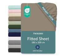 Twinzen Microfibre Fitted Sheet 180 x 200 cm Linen 25 cm