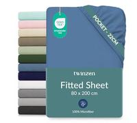Twinzen Microfibre Fitted Sheet 80 x 200 cm Blue | Super soft, breathable, quick-drying, washable at 104°C, OEKO-TEX certified