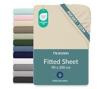 Twinzen Microfibre Fitted Sheet 90 x 200 cm Beige 25 cm | Super soft, breathable, quick-drying, washable at 104°C, OEKO-TEX certified