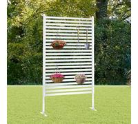 Twira Outdoor Privacy Screen 35" x 59", Freestanding Feet Privacy Fence Screen for Outside, Trash Can Metal Privacy Panels, 3FT x 5FT Decorative Pipes and Slats Divider for Backyard Patio Garden White