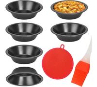 twirush 6 Pack Individual Pie Dishs, Pie Tins for Baking, 5" Round Non-Stick Mini Quiche Tin, Carbon Steel Oven-Safe Pie Tins with Oil Brush & Dish Cloths