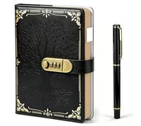 twirush A5 Diary with Lock, 300 Pages PU Leather Journal With Lock, Vintage Lockable Diary with Pen and Inner Pocket, Refillable Password Notebook Secret Diary, Lockable Journal for Men Women (Black)
